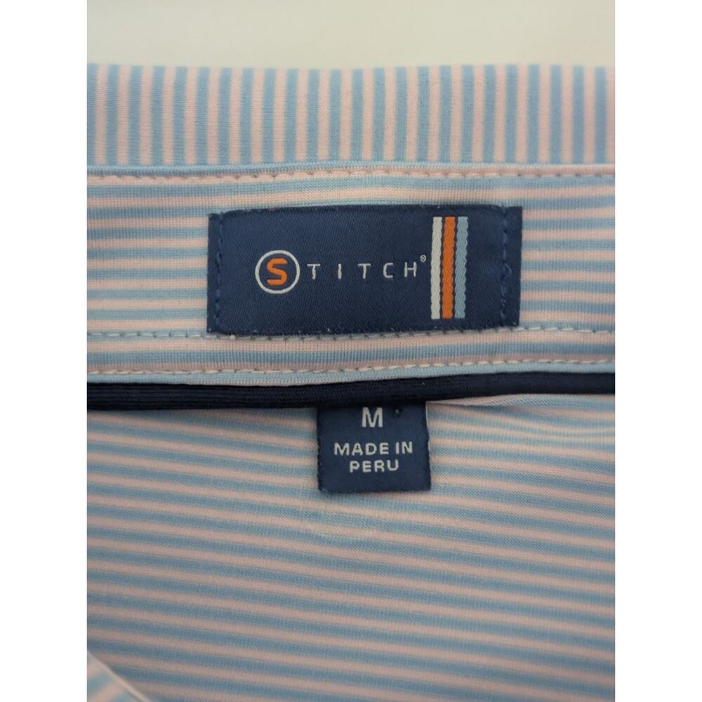 Stitch Golf Blue Pink Striped Polo Shirt Logo Button Short Sleeve Men's MED - Picture 5 of 8